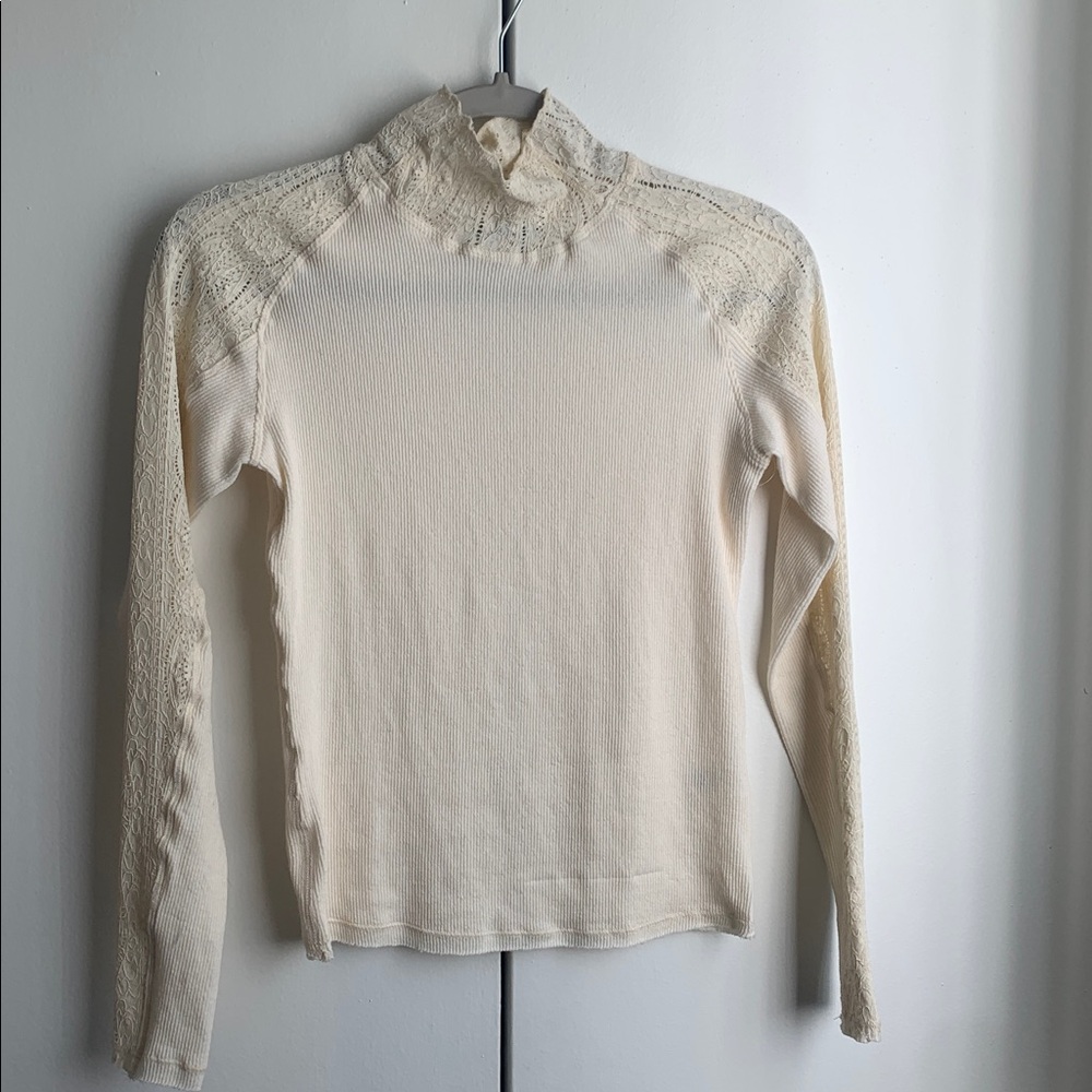 Chic Cream Lace Long Sleeve Women's Top